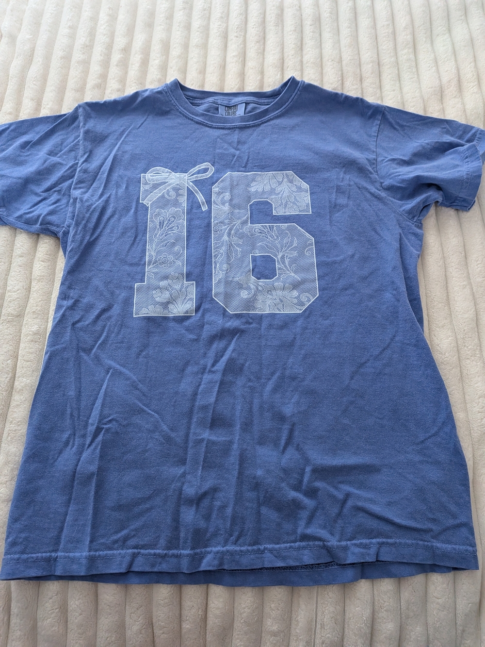 Comfort Colors Blue Short Sleeve Tee with White '16' Print